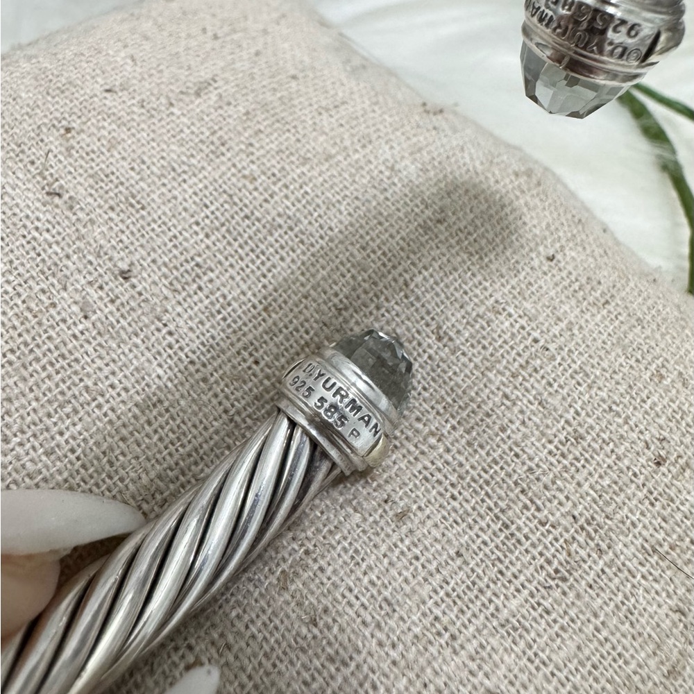 David Yurman 7mm Prasiolite .925 14K Classic Cable Cuff Bracelet - Picture 7 of 9